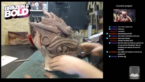 Sculpting Odogaron Helmet MHW with Monsterclay by hand
