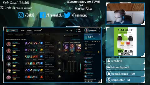 Frenna Ex Challenger Master EUNE Master soloq
Duoq AK val LUL