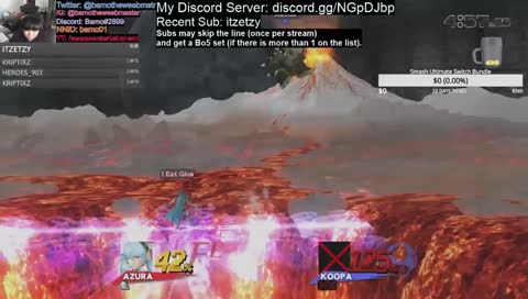 Corrin Main. Trying to get banned from For Glory/Fun and doing Viewer/Sub Battles.
Subs get to skip the line (once per stream)!