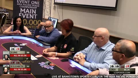 Live at Bankstown Sports club for the Asia Pacific Poker Championship Flight 1B