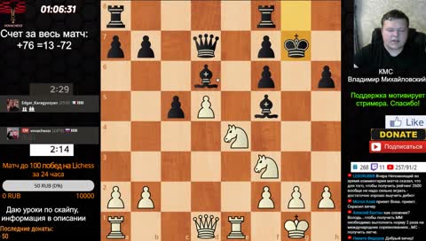 Безлимитный матч до 100 побед на Chess.com против 2300+ Предфинальный стрим