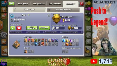 LIVE!¦CLASH OF CLANS LIVE CLANWAR + TROPHEY PUSH!