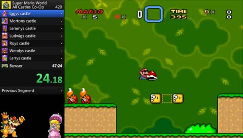 Super Mario World 2 Player All Castle Glitchless. Luigi = @alikaii. PB = 47:24