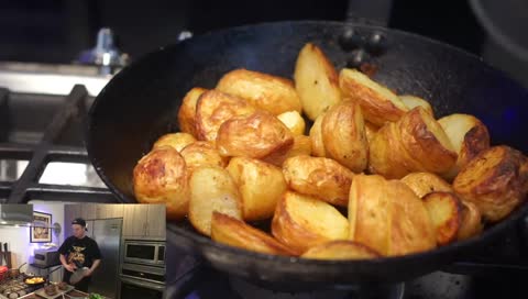 [COOKING] STEAK NIGHT FOR MOM'S BDAY (ribeye cap 134 F, chanterelles, yukon gold potatoes, blanched-then-seared broccoli, angel food cake)