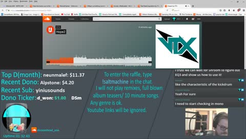 Tuneshare | feedback on your music | !saltmachine to join the raffle |  !shindig |  !2018 !discord #dontsendmetrap