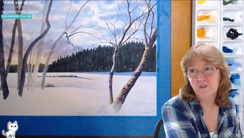 Finishing the winter watercolor painting.