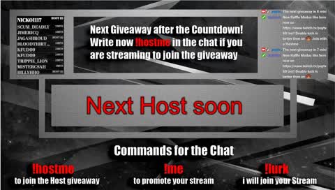 Host-Giveaways every 15min 24/7 join with !hostme or !me to promote your stream!