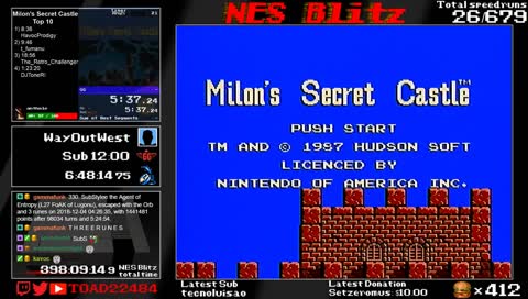 NES Blitz | Game #27 | Milon's Secret Castle | Goal: Sub 12:00 !NESBlitz !Blitzgoal !last