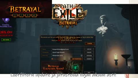 [FIN/ENG] Path of Exile - Lootfilterin teko, jutustelua ja sitten.. BETRAYAL! .- !discord - I am an affiliate now!