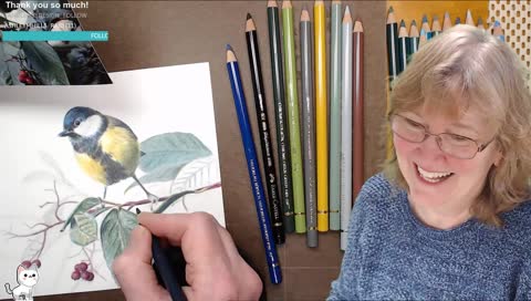 Colored Pencil Holiday Bird and Chatting