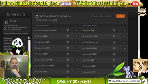 IM Sladgie Sunday simul 20+ players on lichess.org