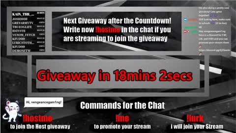 Host-Giveaways every 15min 24/7 join with !hostme - Self promotion allowed L4L - !loots