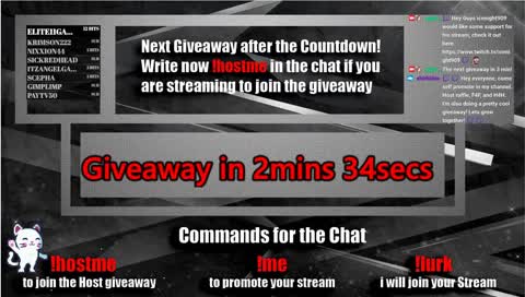 Host-Giveaways every 20min 24/7 join with !hostme - Self promotion allowed L4L - 3/10 Subs! <3 -> Free Prime Sub <- <3