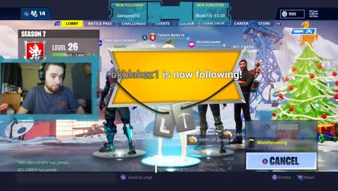 Fortnite xmas time! chill stream join chat and follow ;)  ask for invite! merry xmas