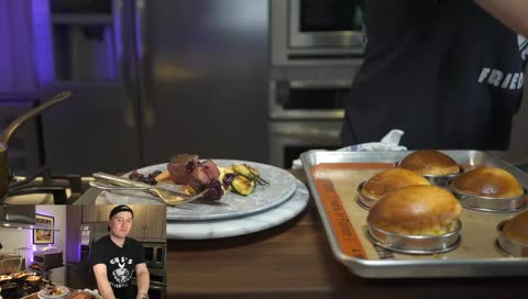 [COOKING] DUCK BREAST w/ polenta, cherries, and zucchini -- BROWN BUTTER BURGER BUNS TESTED