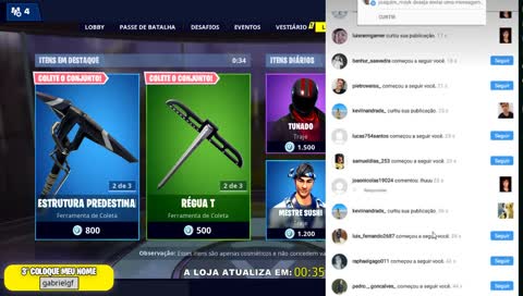 LOJA DE ITENS AO VIVO ( fortnite item shop live ) | Instagram: @gabrielxpao