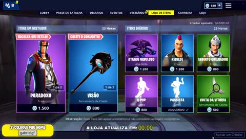 LOJA DE ITENS AO VIVO ( fortnite item shop live ) | !sorteio | Tag de Criador: GabrielGF