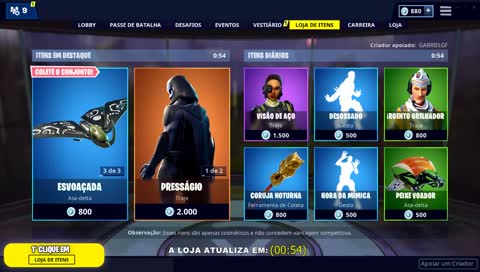 LOJA DE ITENS AO VIVO ( fortnite item shop live ) | !comandos | Tag de Criador: GabrielGF