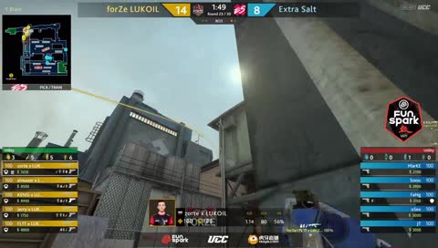 FL1T - 4 AK kills (2 HS) on the bombsite A offensive (clean round - vs Deagles)