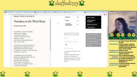 D reading a poem by Margaret Atwood