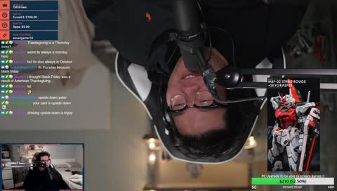 Peter drinking upside down