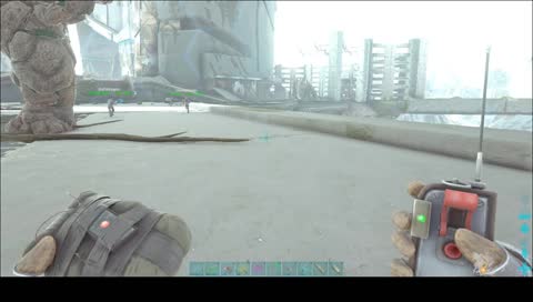Liberty Prime using tek shield and teleportation to kill us and dinos instantly.