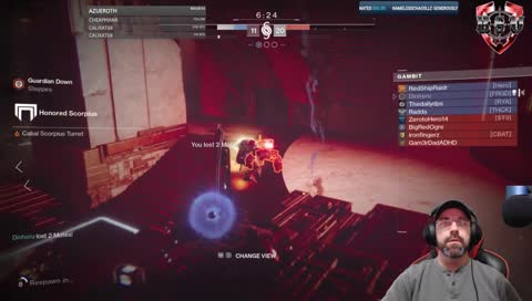 sneaking around the corner to look at the gatlangun.