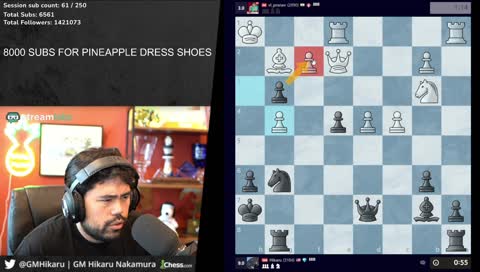 Hikaru hangs his queen. *Almost!