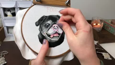 Hang out with me while I embroider - Pug thread painting