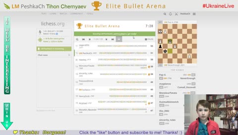 CHESS. Elite Bullet Arena. Lichess.org. LiveStream. 2019/01/20